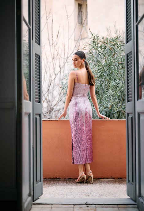 Pink sequin midi dress