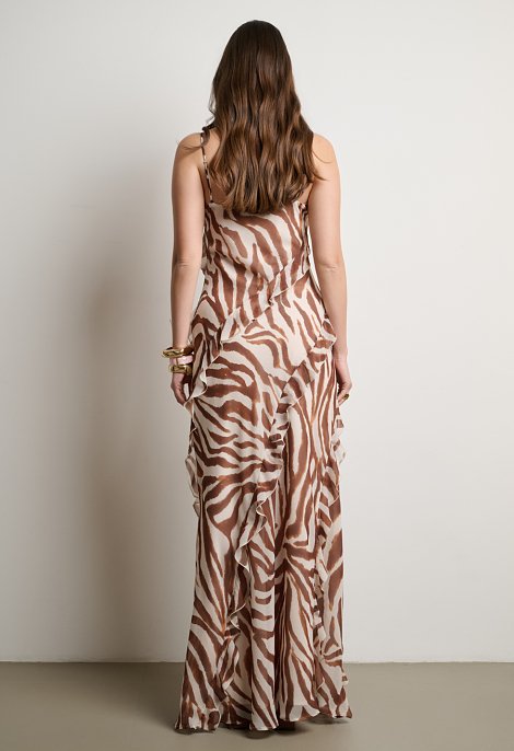 Maxi zebra-print dress with ruffles