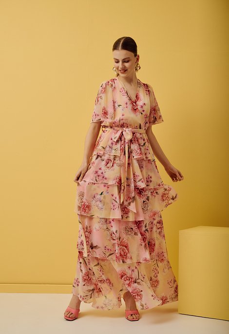 Printed maxi dress with ruffles