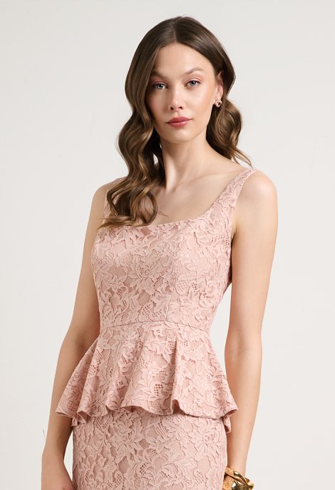 Midi lace dress with peplum