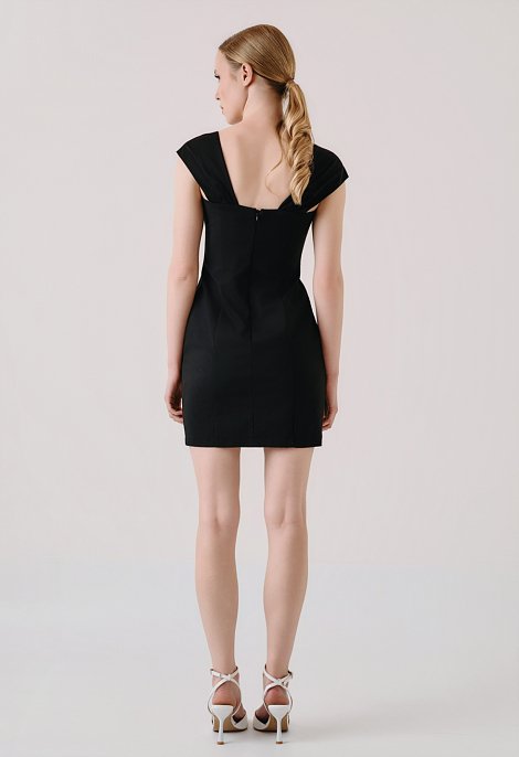 Mini dress with rhinestone detail at the neckline