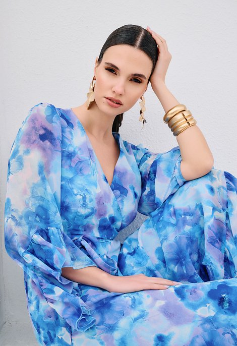 Maxi wrap dress with floral print