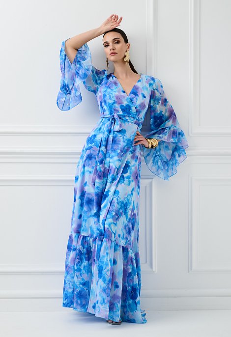 Maxi wrap dress with floral print
