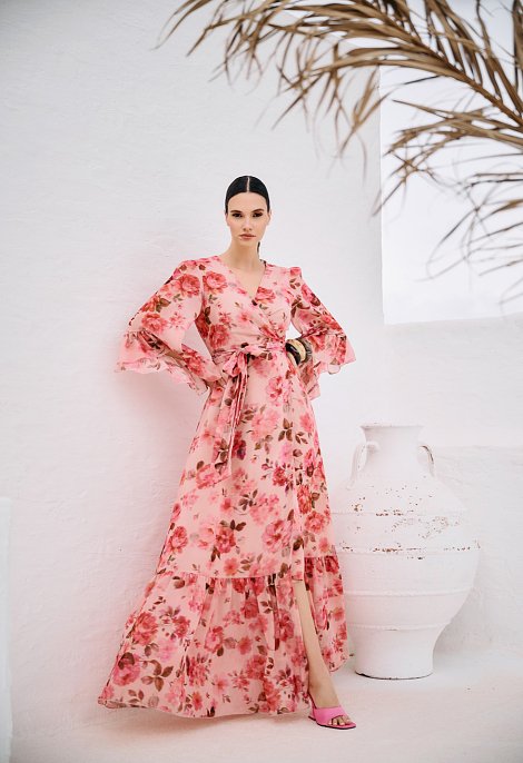 Maxi wrap dress with floral print