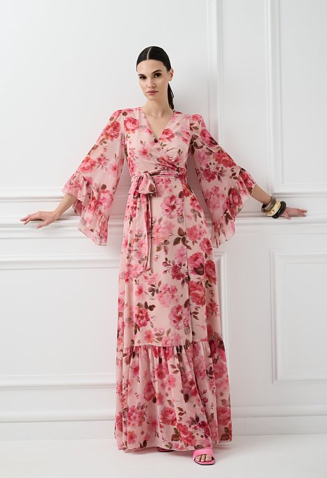 Maxi wrap dress with floral print