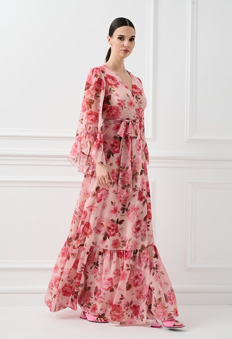 Maxi wrap dress with floral print