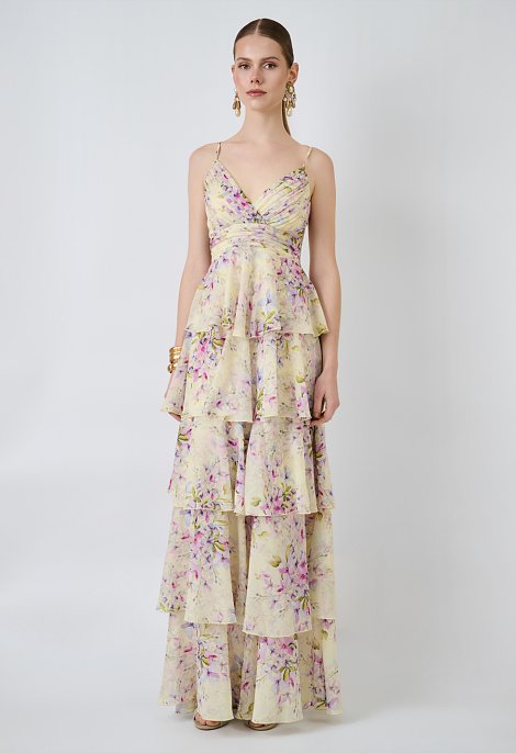 Floral maxi dress with straps and ruffles