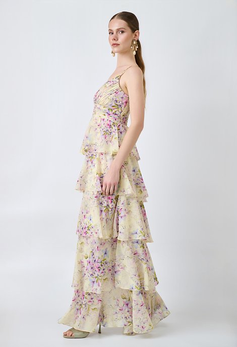 Floral maxi dress with straps and ruffles