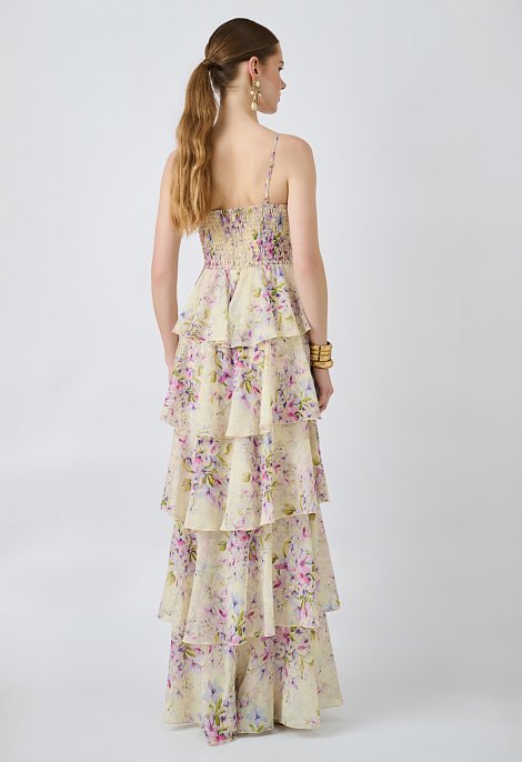 Floral maxi dress with straps and ruffles