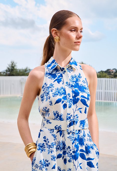 Maxi shirt dress with a floral pattern