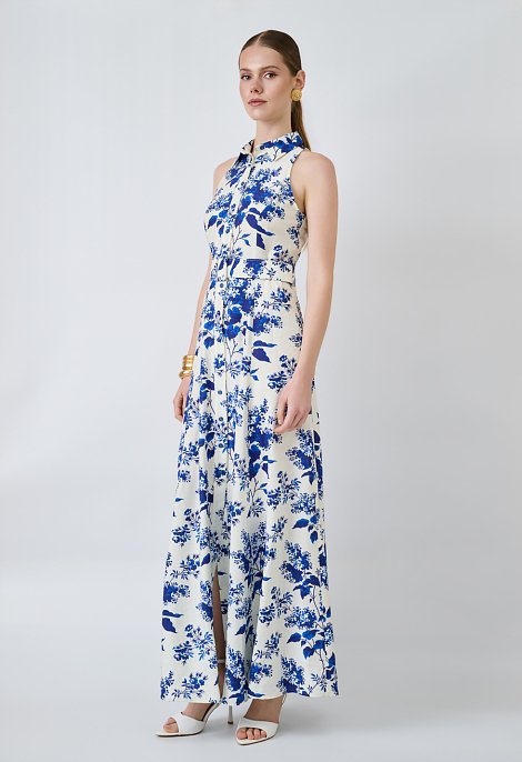 Maxi shirt dress with a floral pattern