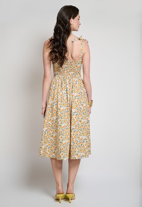 Floral midi dress with tie straps