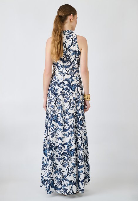 Floral maxi dress with collar and belt