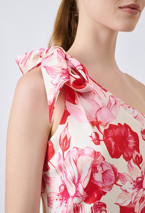 Floral one-shoulder maxi dress with a bow