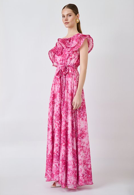 Maxi φόρεμα one shoulder με βολάν