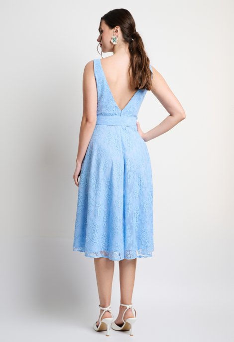 Lace midi dress with belt and V-back