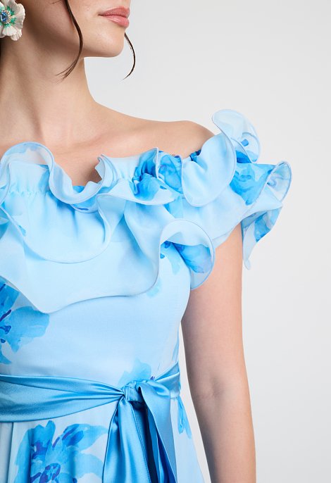 Sky blue floral maxi dress with ruffles