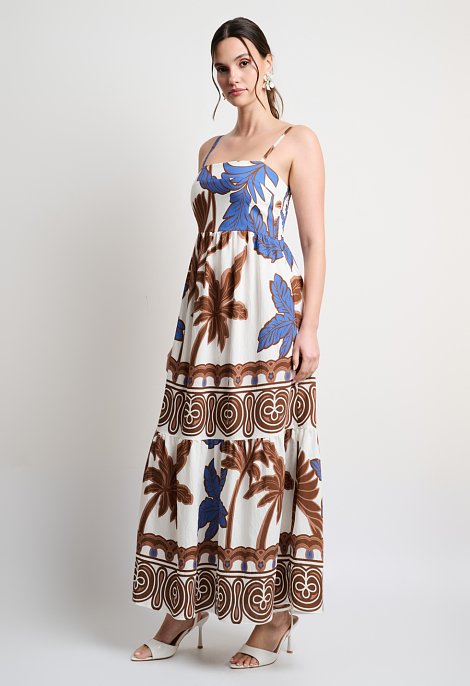 Long printed dress with a tropical print
