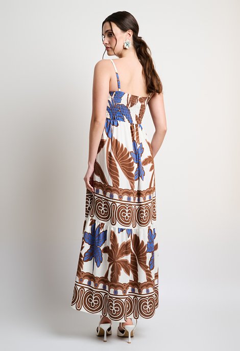 Long printed dress with a tropical print