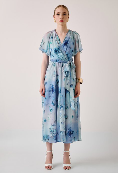 Floral midi dress with tie-back detail