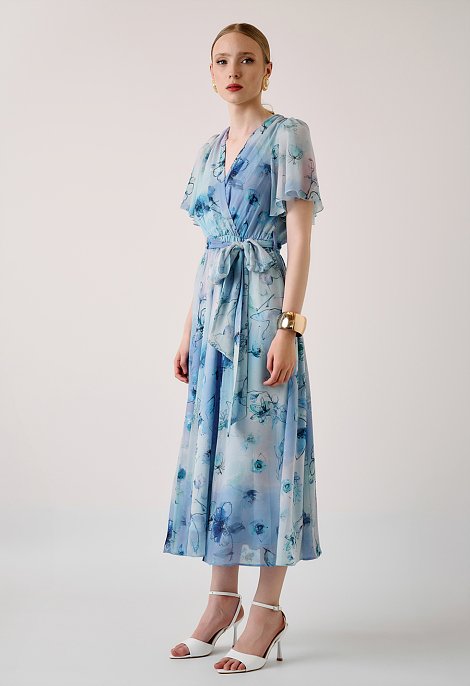 Floral midi dress with tie-back detail