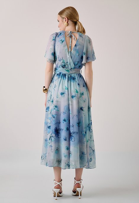 Floral midi dress with tie-back detail