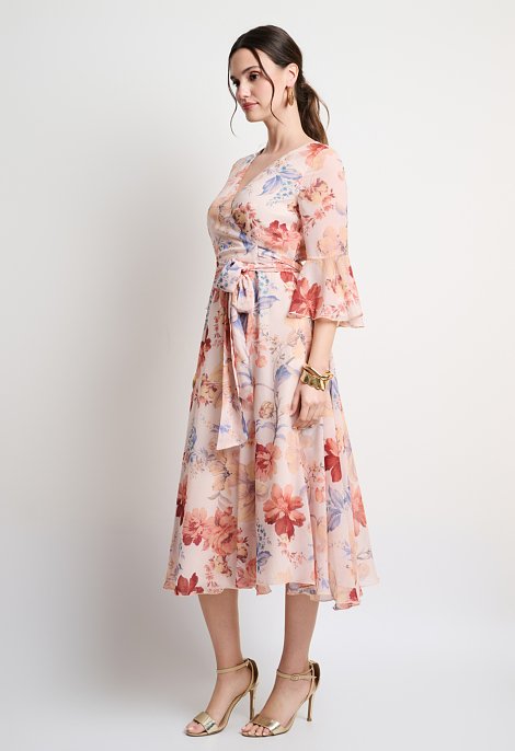 Floral wrap midi dress with belt