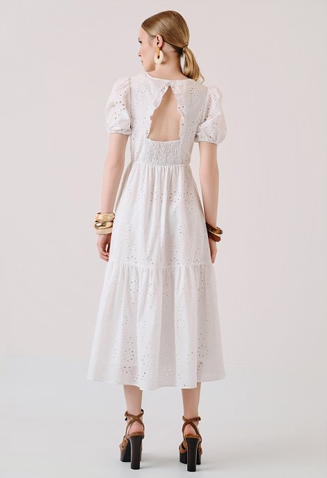 Midi broderie dress with puff sleeves