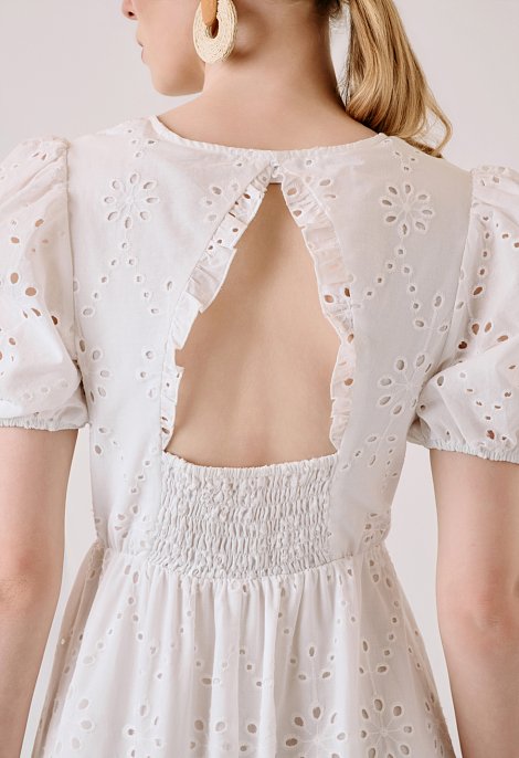 Midi broderie dress with puff sleeves