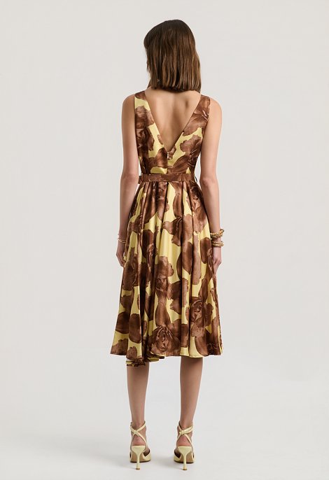 Floral midi dress with a belt and V-back