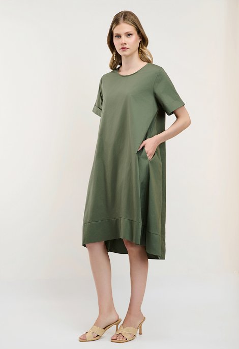 Oversized midi φόρεμα με τσέπες χακί