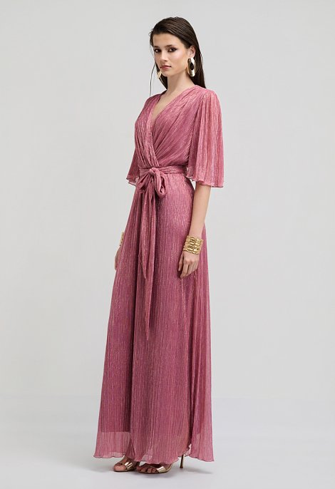 Maxi Pleated Occasion Dress with Belt