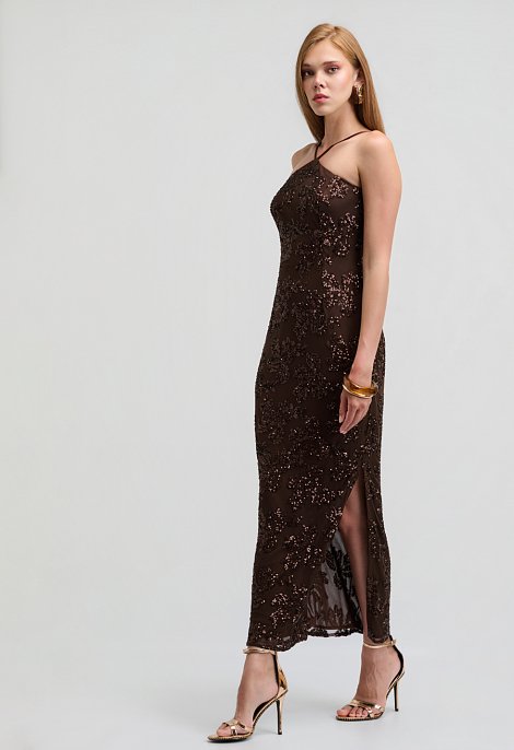 Midi sequin dress with spaghetti straps
