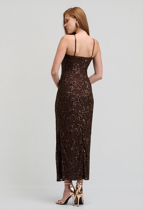Midi sequin dress with spaghetti straps