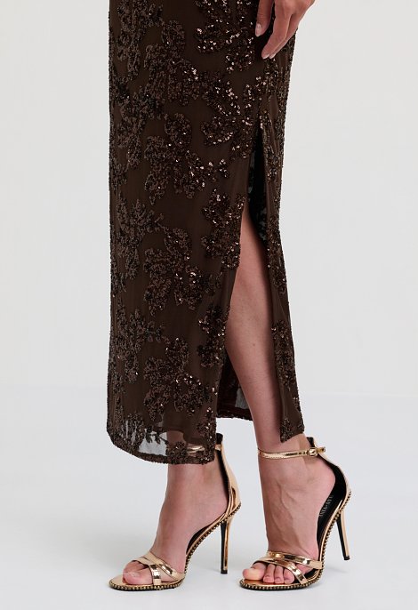 Midi sequin dress with spaghetti straps