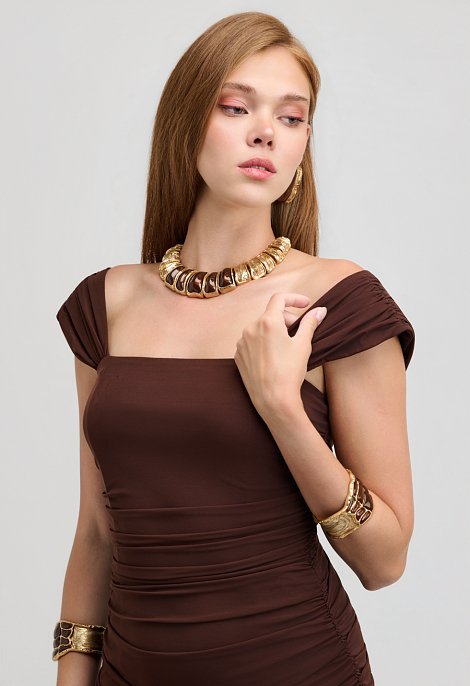 Midi tulle evening dress with ruching