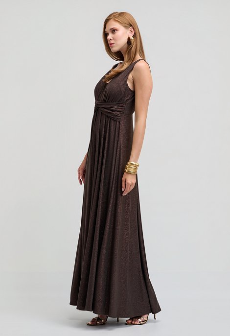 Maxi lurex dress with a plunging neckline and an open back