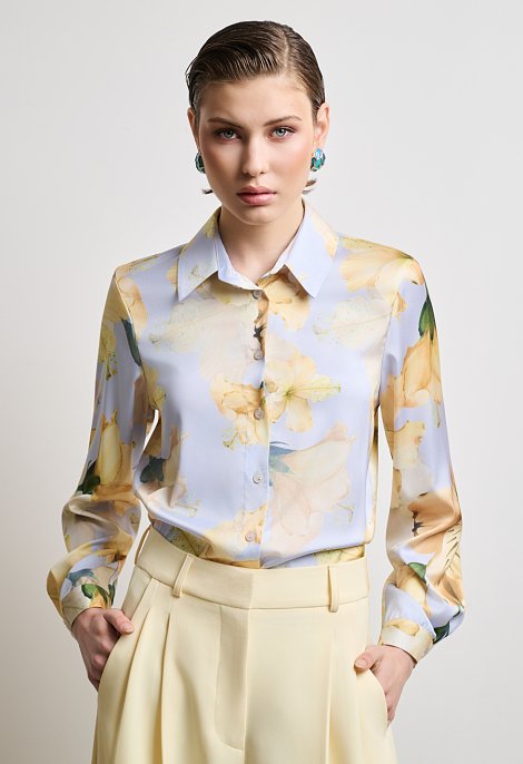 Satin printed shirt with collar
