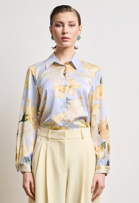 Satin printed shirt with collar