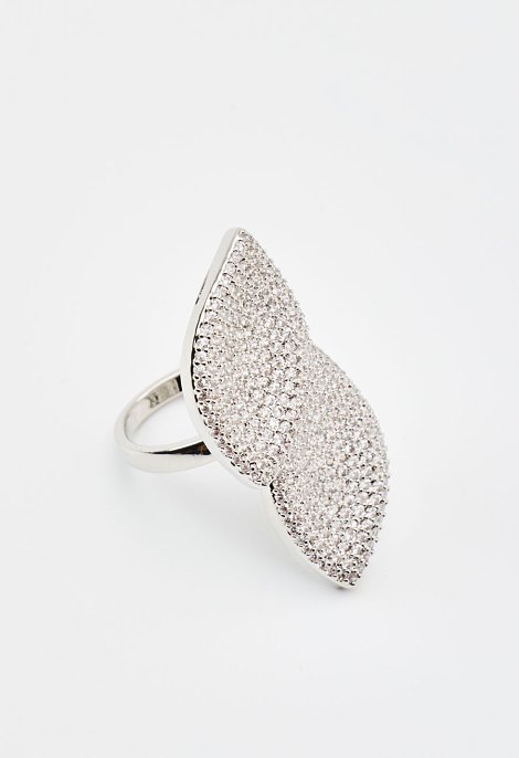 Leaf-design ring with rhinestones