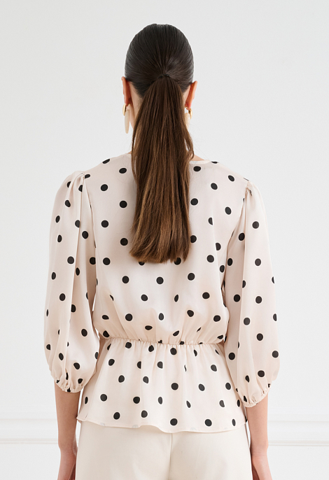 Satin polka-dot wrap top with tie fastening