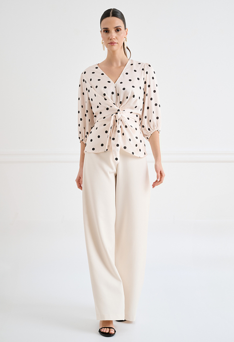 Satin polka-dot wrap top with tie fastening