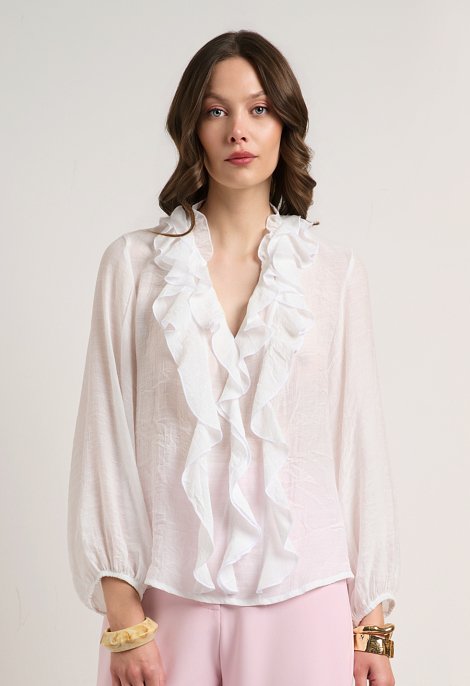 Blouse with ruffles and a V-neckline