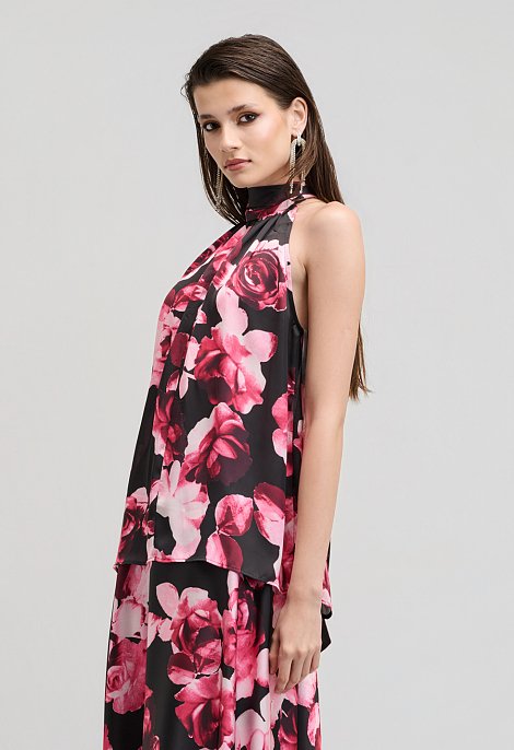 Floral satin halter top με δέσιμο