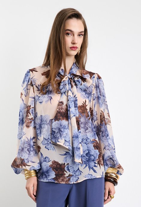 Floral tie-neck blouse