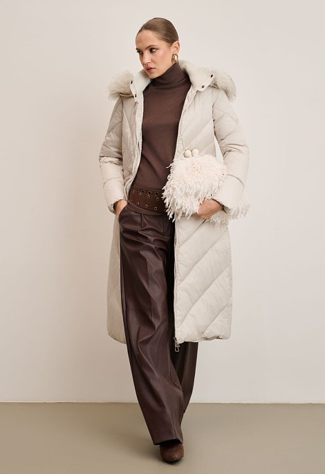 Long jacket with a belt and hood