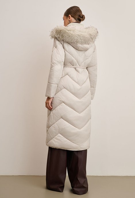 Long jacket with a belt and hood