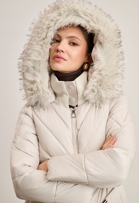 Long jacket with a belt and hood