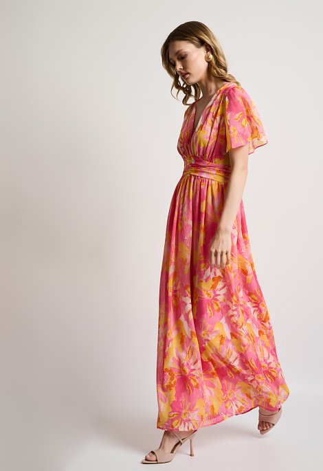 Floral maxi φόρεμα με ελαστική μέση