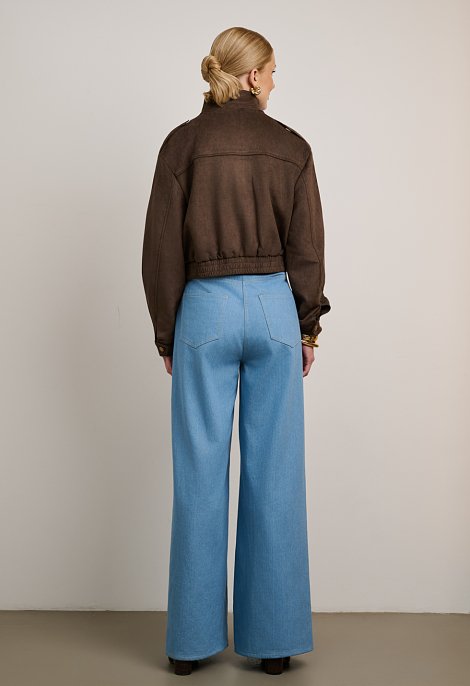 Suede cropped jacket with high neck